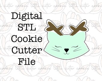 STL FILE ONLY Reindeer cat head cookie cutter / cat cookie cutter / retro Christmas
