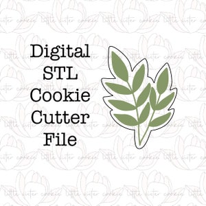 May include: Digital STL cookie cutter file for creating leaf-shaped cookies. The file is for a 3D printer.