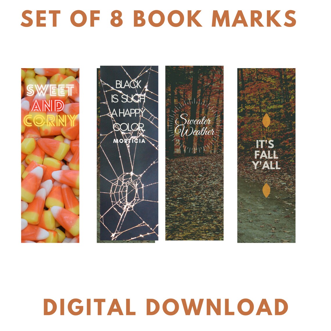 Set of 8 Fall Bookmarks Autumn Bookmarks Digital Bookmarks - Etsy