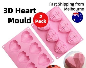 2 Pack 3D Silicone Heart Love Shape Candy Cake Chocolate Baking Pan Mould Tray Fondant 3D Mold Soap Craft DIY Dessert Pudding Gift Handmade