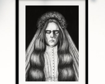 Goth painting, demon art, dark aesthetic decor, dark artwork, goth poster, macabre wall art, scary art print