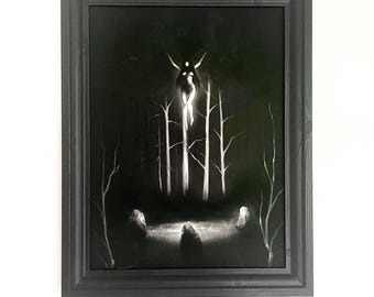 Witchcraft in the Forest - illustration - feminine magic - fine art print of a flying Witch