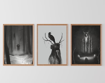 3 piece wall art, triptych wall art, grimoire pages, pagan gifts, pagan decor, witch bundle, pagan wall decor