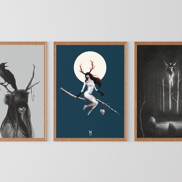Three Witches, triptych wall art, witch bundle, forest witch gift, wicked witch, pagan wall art