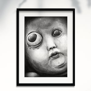 Spooky Doll illustration - Horror fine art print - Goth Decorations