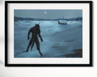 Werewolf art print, lycanthrope, norse art, werewolf decor, pagan painting, dark fantasy art