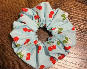 Extra Large Cherry Light Blue Scrunchie