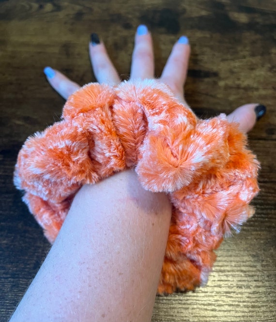 Orange and White Fluffy Scrunchie - Etsy display picture 1