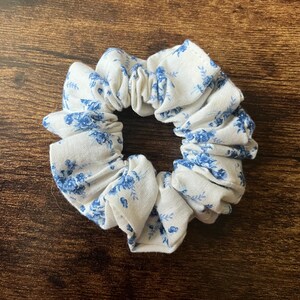 Blue and White Floral Scrunchie