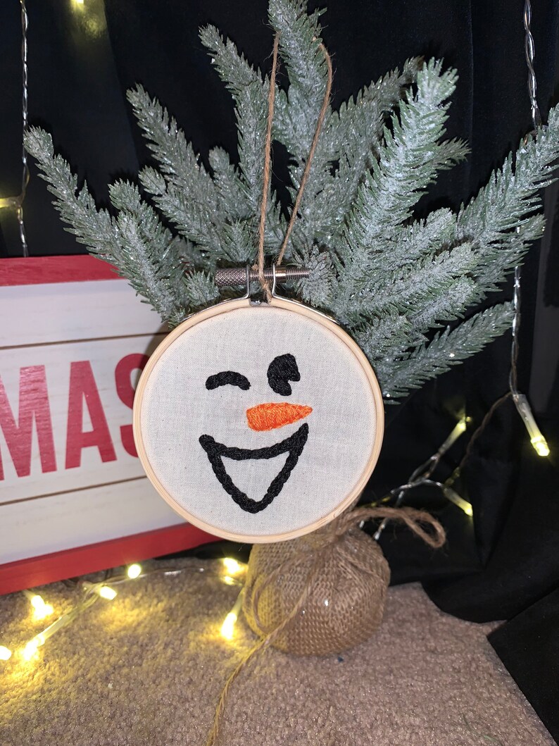Winking Snowman Embroidery Ornament
