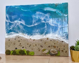 Exclusive - Rocky beach Acrylic and resin on wooden panel