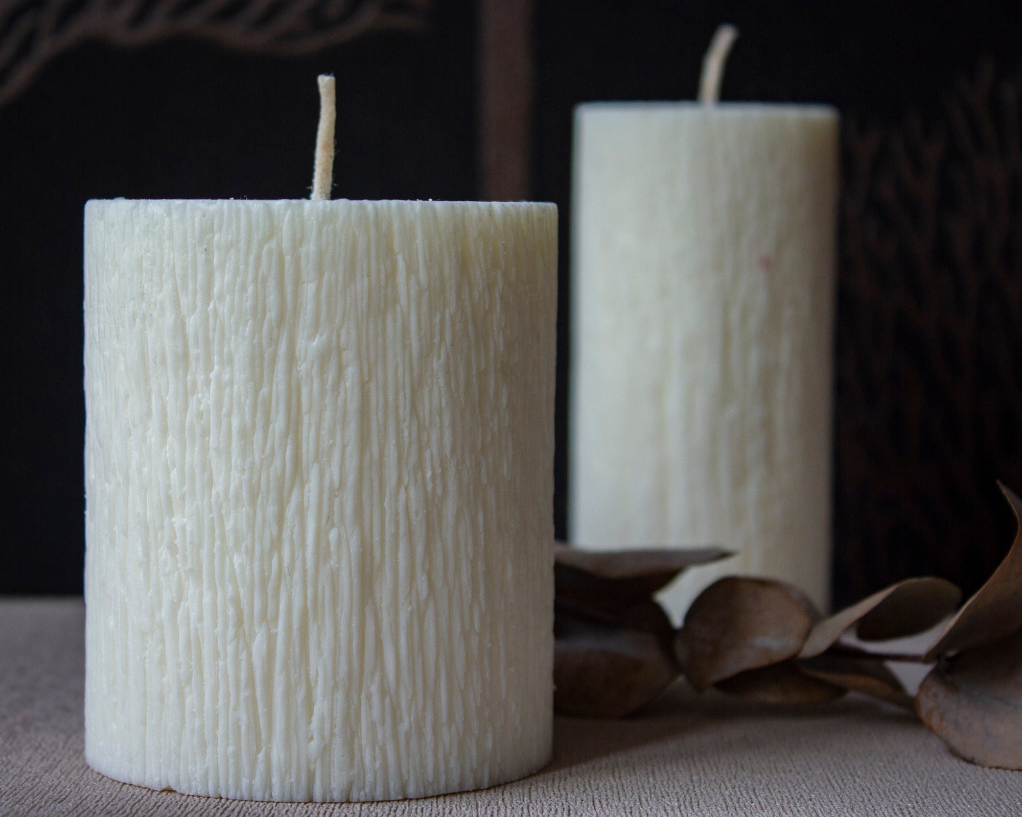 Soy Pillar Candles Rustic Textured. White Unscented Eco Candle. Etsy