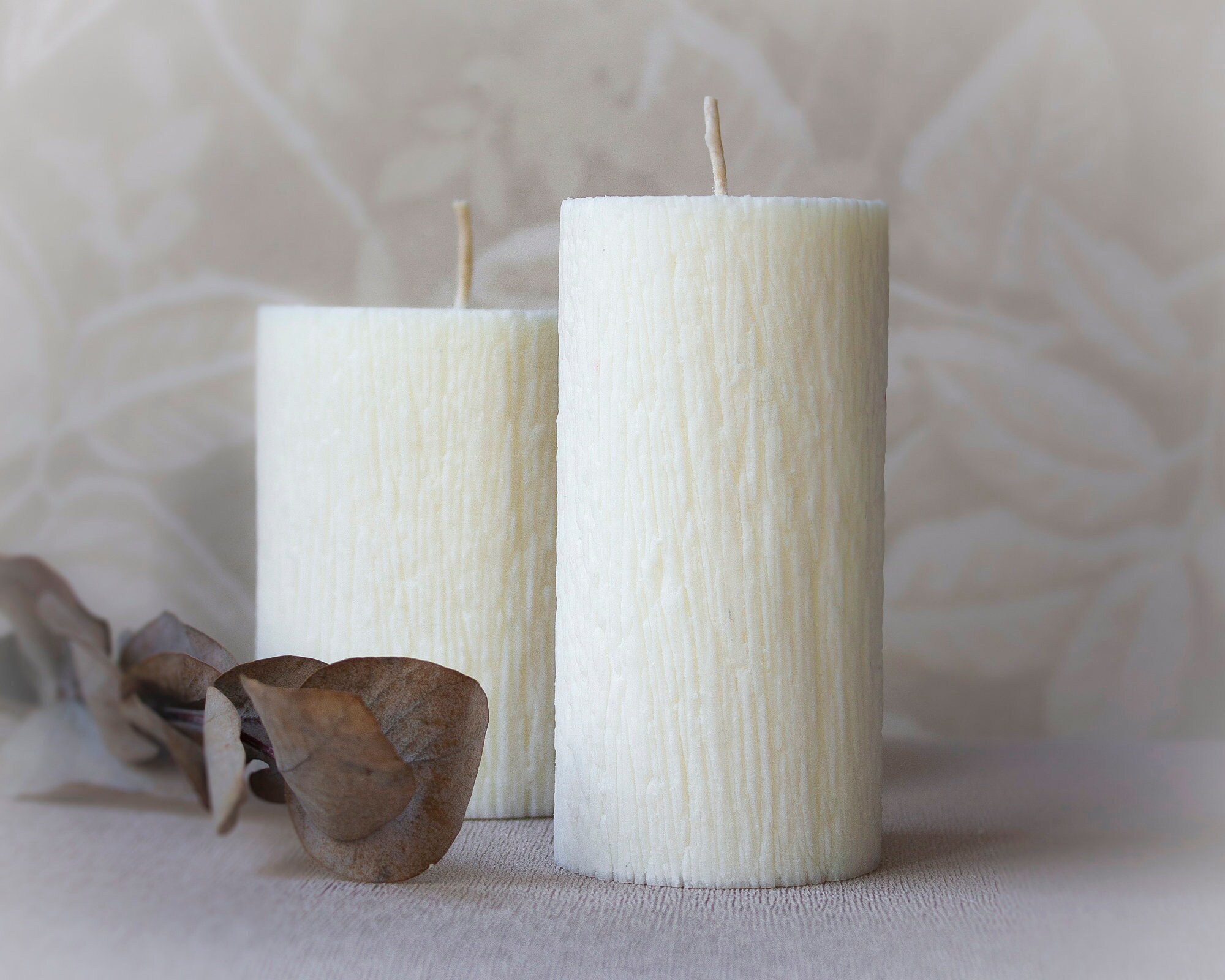 Soy Pillar Candles Rustic Textured. White Unscented Eco Candle. Etsy