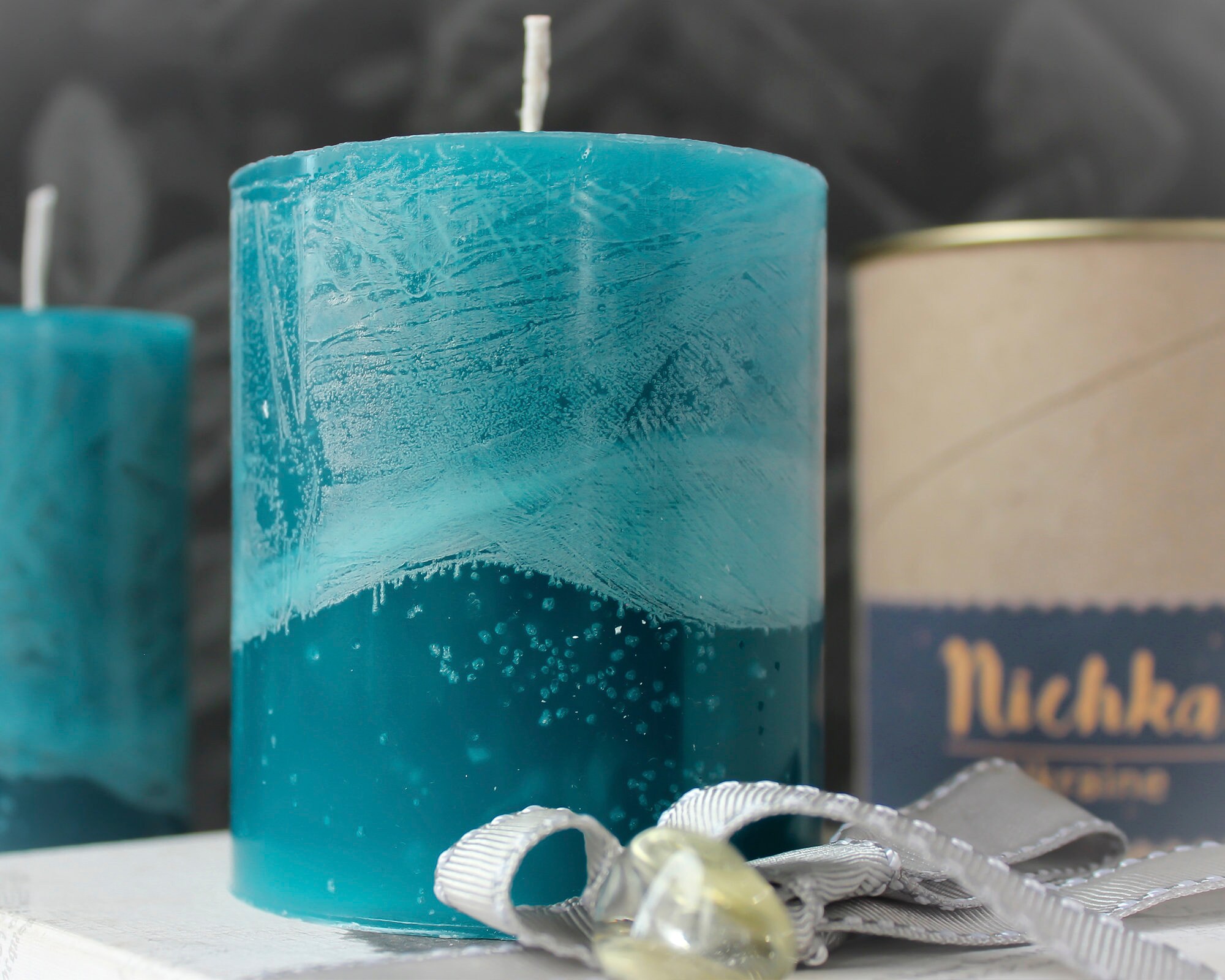 Turquoise Pillar Candles Unscented Holiday Handcrafted. Unique