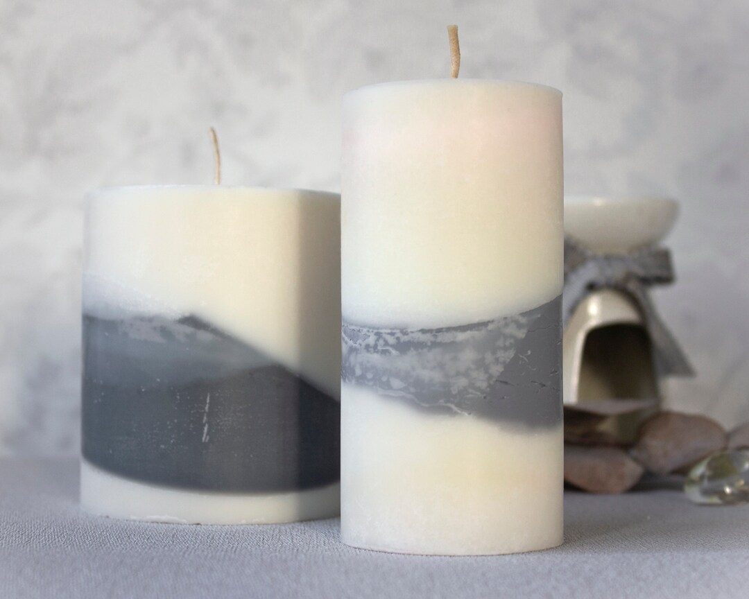Soy Pillar Candles. Whitegray Unscented Eco Candle. Etsy