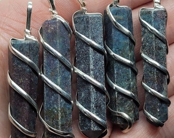 Ruby In Kyanite Point Pendant Hand Wrapped In Silver Plated Spiral