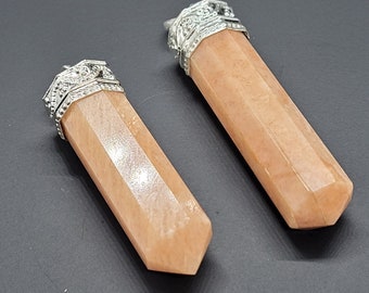Silver Plated Peach Moonstone Point Pendant