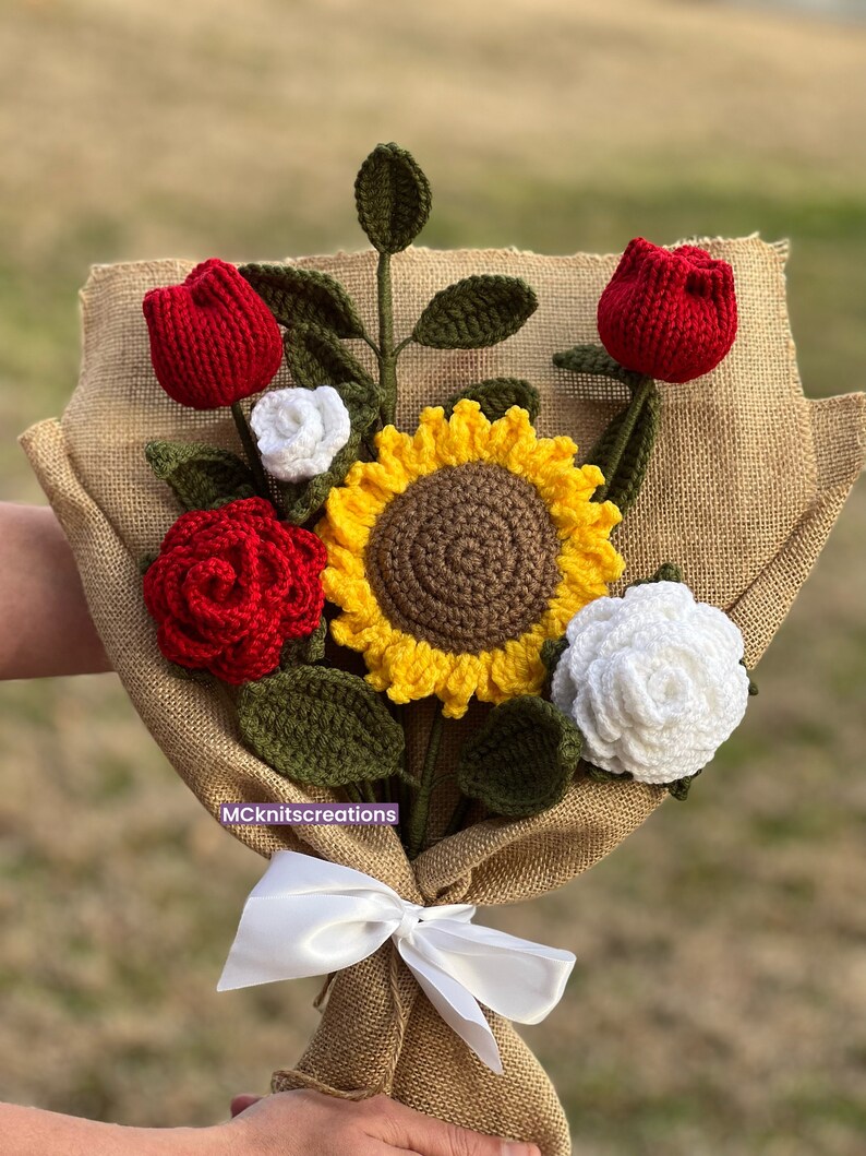 Crochet Bouquet, Valentines Day Gifts,crochet Roses,sunflower Crochet ...
