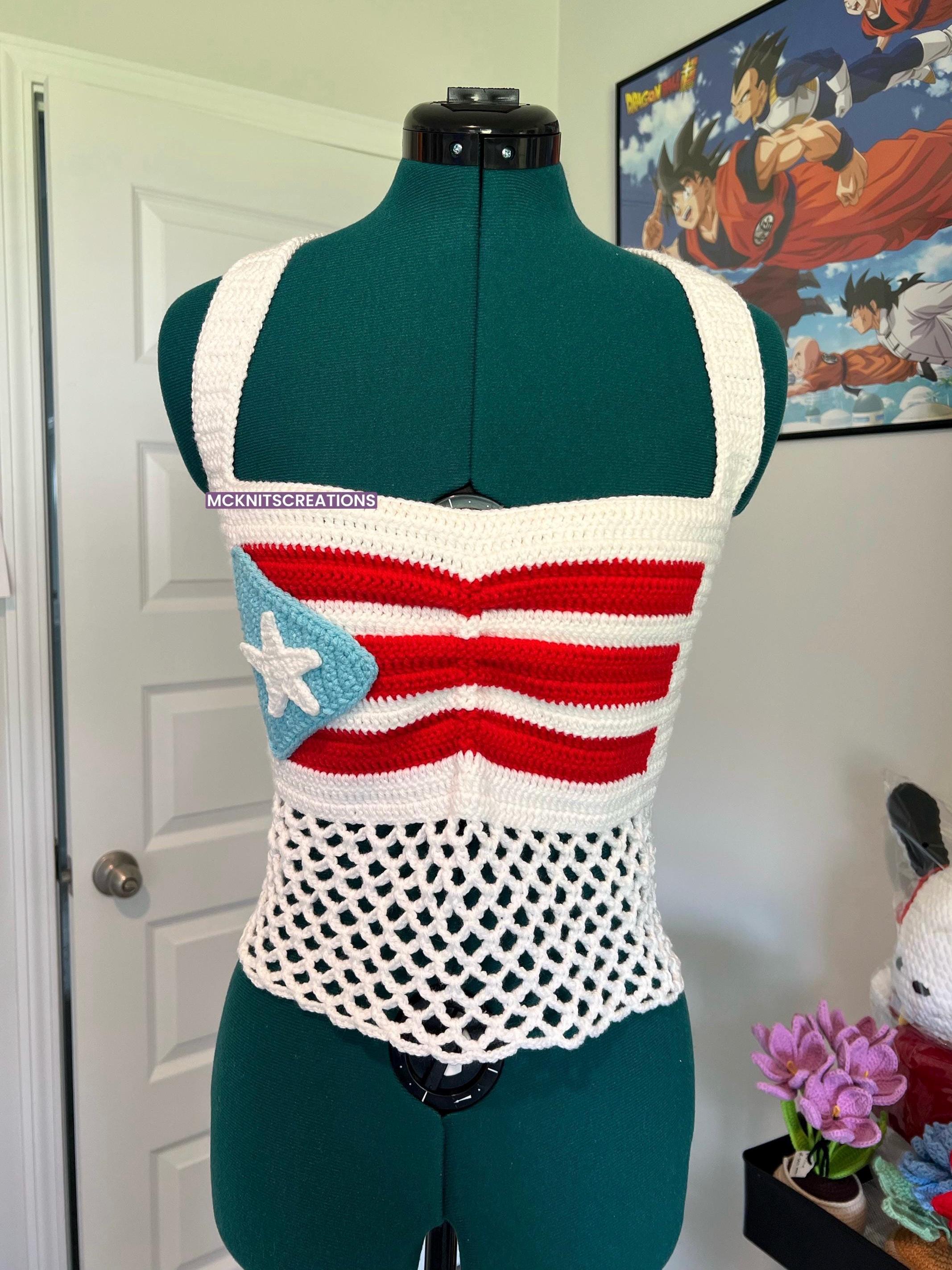 Boricua Crochet Custom Top, Puerto Rico Crochet Top, Camisa Tejida de PR.
