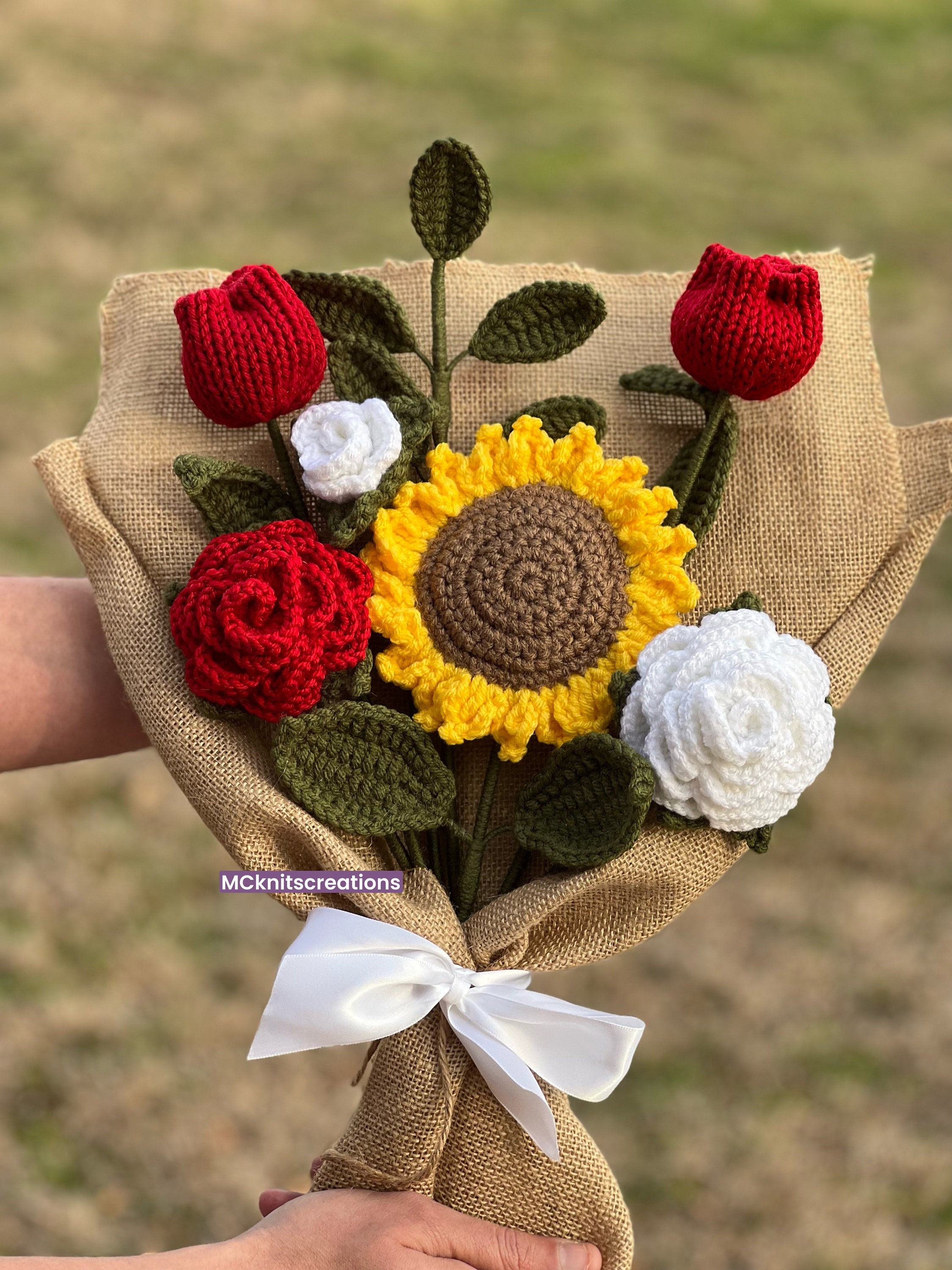 Crochet Bouquet, Valentines Day Gifts,crochet Roses,sunflower Crochet ...