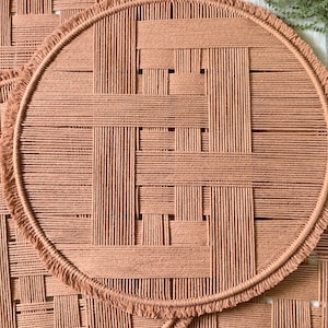 Rust/Blush Woven Wall Decor | 19 inch | Modern Hanging | Fiber Art | Square Pattern | with Fringe