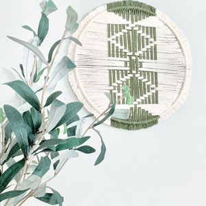 Olive Green and Cream Hoop Wall Hanging -Modern Home Decor-Minimal Wall Art -Bohemian-Abstract Circle-Geometric Decoration-Gift Idea for Her
