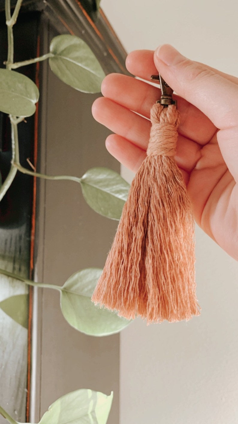 Macramé Tassel Keychain Bridesmaid Gift Teacher Gift Zipper Pull Purse Clip Essential Oil Diffuser Bag Charm Simple Decor image 6