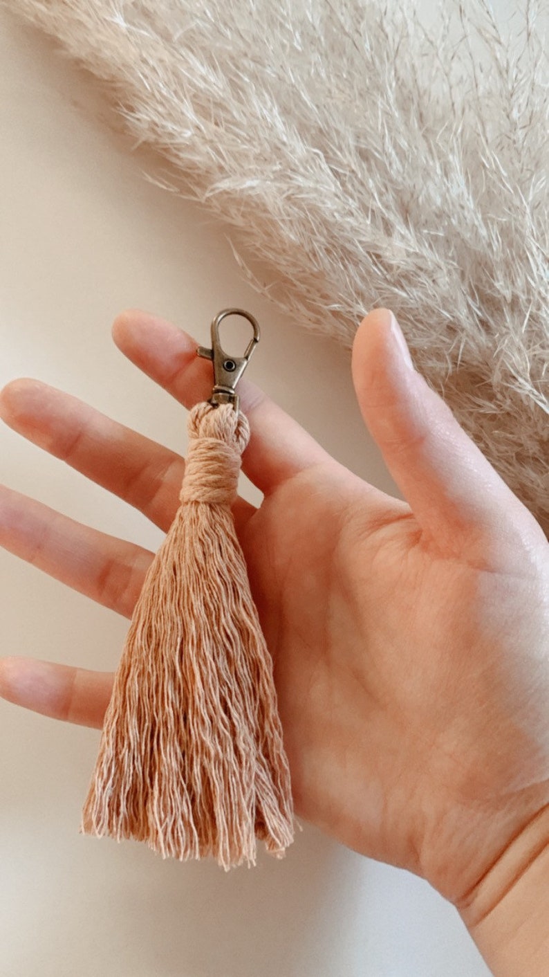 Macramé Tassel Keychain Bridesmaid Gift Teacher Gift Zipper Pull Purse Clip Essential Oil Diffuser Bag Charm Simple Decor image 1