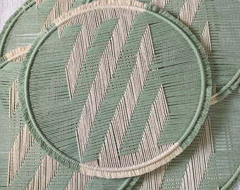 Sea Foam Green Striped Wall Hanging | Handwoven| 19 inch | Nursery Room | Slanted feature | Home Decor | Fiber Art | Beachy Theme |