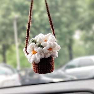 Girly car decor, Daisy car charm, Flower rear view mirror accessory, Car flower bouquet, Cute flower hanger, Car interior, Home wall hanging