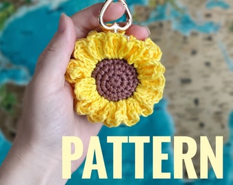 Modèle de porte-clés au crochet, tutoriel de bricolage tournesol, accessoire de voiture au crochet pour débutant, fleur au crochet facile à suivre, à faire vous-même