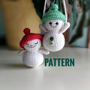 Easy crochet pattern Snowman ornament, Christmas crochet  pattern, car accessory pattern, Beginner crochet amigurumi pattern, Winter decor