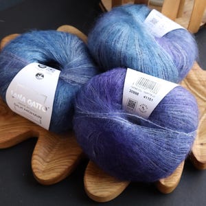 Silk mohair yarn, Lana Gatto Gradient lace yarn for lightweight sweater Italian yarn,  Blue colour mohair for knitting, 25g 210m friend gift