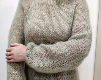 Mohair sweater, Cable knit sweater, Hand knit sweater, Oversized sweater, Loose knit sweater, Ladies sweater, Worm sweater for woman gift