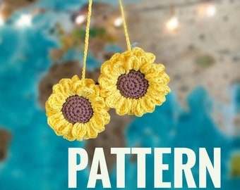 Sunflower crochet pattern, Easy crochet pattern, do it yourself for car accessories, Hanging sunflower crochet pattern, beginner crochet