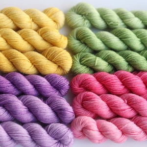 Socks yarn mini skein Set of 12, Summer juicy colour hand dyed yarn, amazing colourful yarn, high quality wool yarn, Gift for knitters