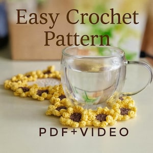 Sunflower Crochet Coaster Pattern – Easy PDF Tutorial for Beginners – Floral Mug Rug – Handmade Cottagecore Home Decor Gift