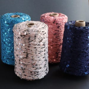 Paillettengarn auf Baumwolle, royal palieties, schimmernde Garne, glänzende Garne, dekorative 3-6 mm Pailletten zum Stricken, 50 g 125 m Metallicgarn