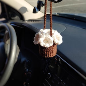 Lily of the valley bouquet hanging charm | Cute car accessories | Car decorations for woman | Crochet flower bouquet | Flower hanger for car