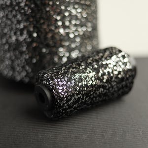 Sequin yarn, Black yarn paillettes, Shimmering yarn, yarn with silver paillettes, Decorative tiny sequins for knitting, 100g metallic yarn