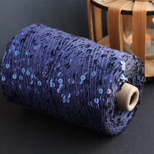 Sequin yarn, Paillettes with cotton yarn, Shimmering yarn, shiny yarn, Decorative 3-6mm sequins for knitting, 50g 125m metallic yarn