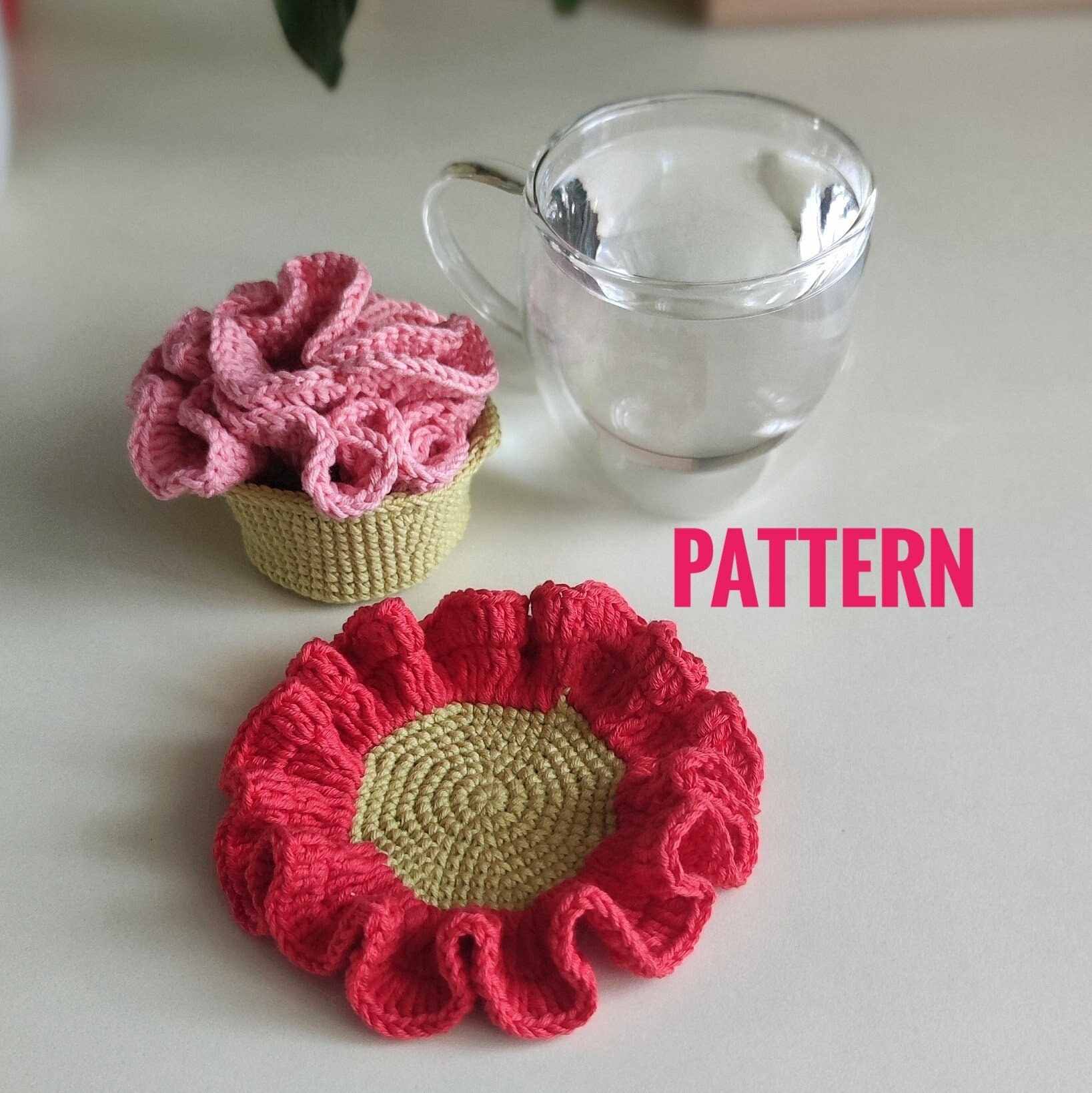 Crochet Flower Coaster Pattern: Ruffled Cup, Easy Tutorial (PDF ...