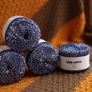 Sequins blue Paillettes yarn, Dark blue with silver sparkle yarn, Shimmering yarn, shiny yarn for knitting, Decorative tiny sequins
