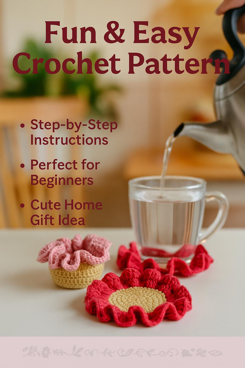 Crochet Flower Coaster Pattern: Ruffled Cup, Easy Tutorial (PDF ...