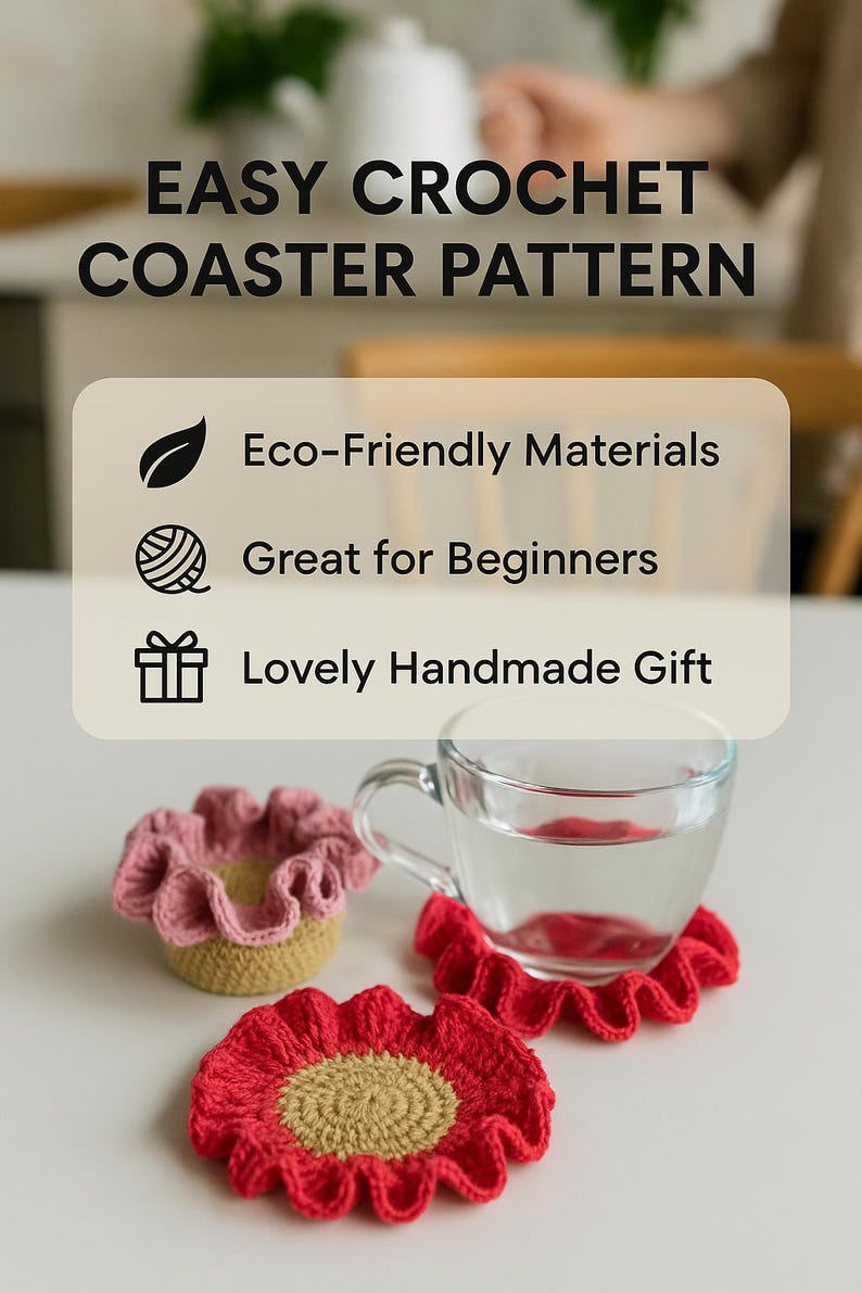 Crochet Flower Coaster Pattern: Ruffled Cup, Easy Tutorial (PDF ...
