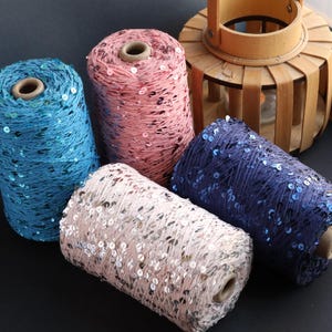 Sequin yarn, Paillettes with cotton yarn, Shimmering yarn, shiny yarn, Decorative 3-6mm sequins for knitting, 50g 125m metallic yarn