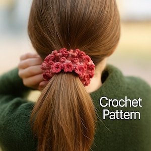 Hair scrunchie Crochet pattern, Flower accessories pattern, Floral Hair Bands , Handmade DIY Cute hair wrap, Easy Beginner crochet