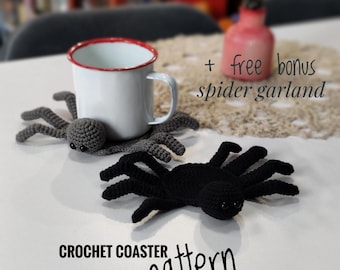 Halloween crochet pattern, Spider coaster easy tutorial, crochet pattern for beginner, spooky crochet pattern, goth car accessory