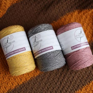 Makramee Baumwolle mit Glitzergarn, Taschenhäkelschnur, Makrameeschnur, Garnrest, Makrameezubehör, Metallic Makramee