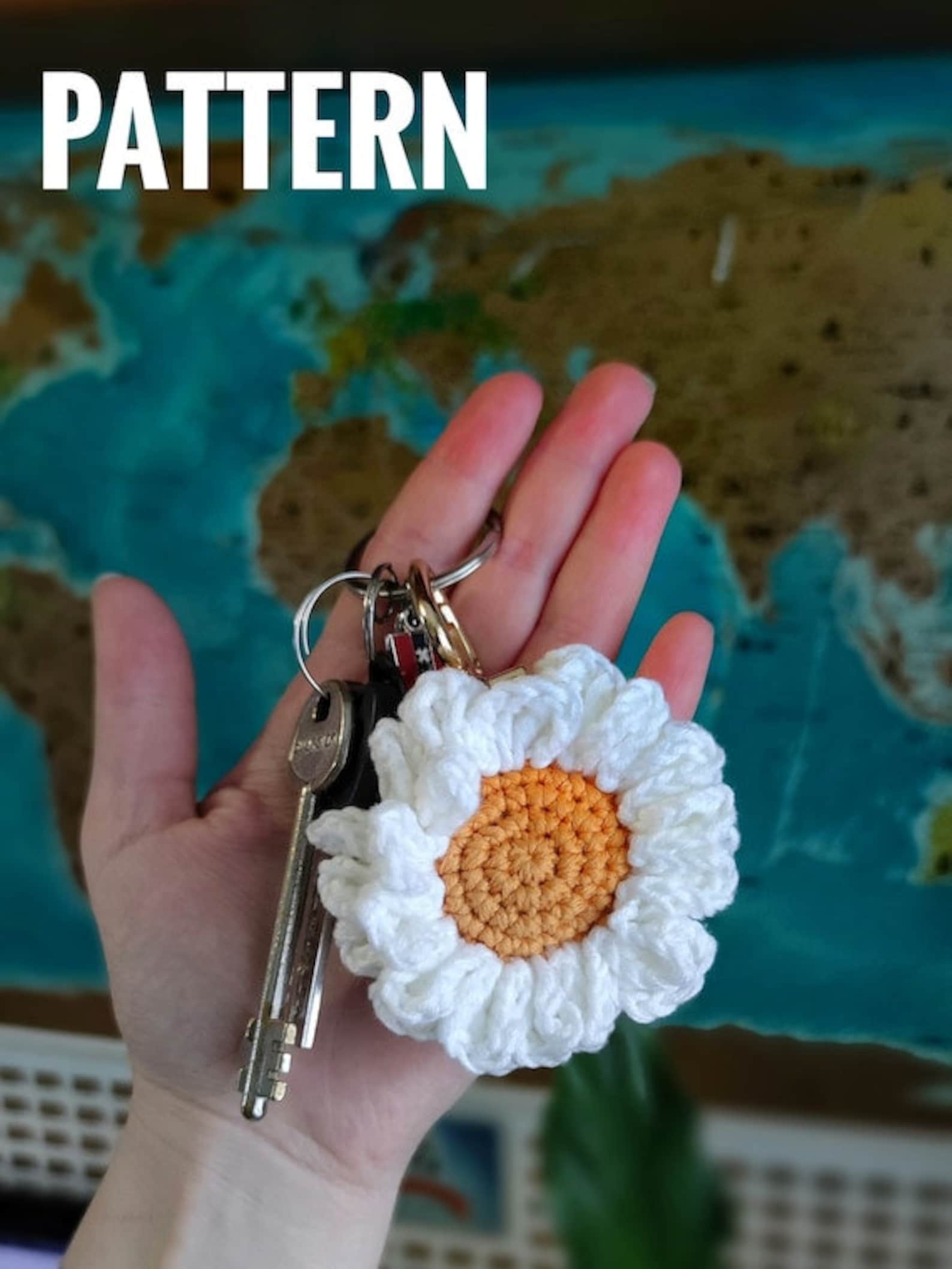 Daisy Crochet Keychain PATTERN Cute Crochet Pattern Beginner Etsy